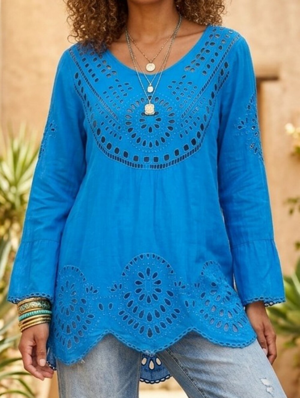 Johnny Was 3/4 Sleeve Tunic Top Blouse